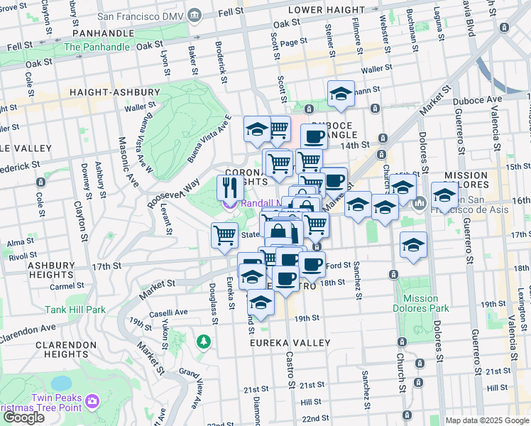 map of restaurants, bars, coffee shops, grocery stores, and more near 3721 16th Street in San Francisco