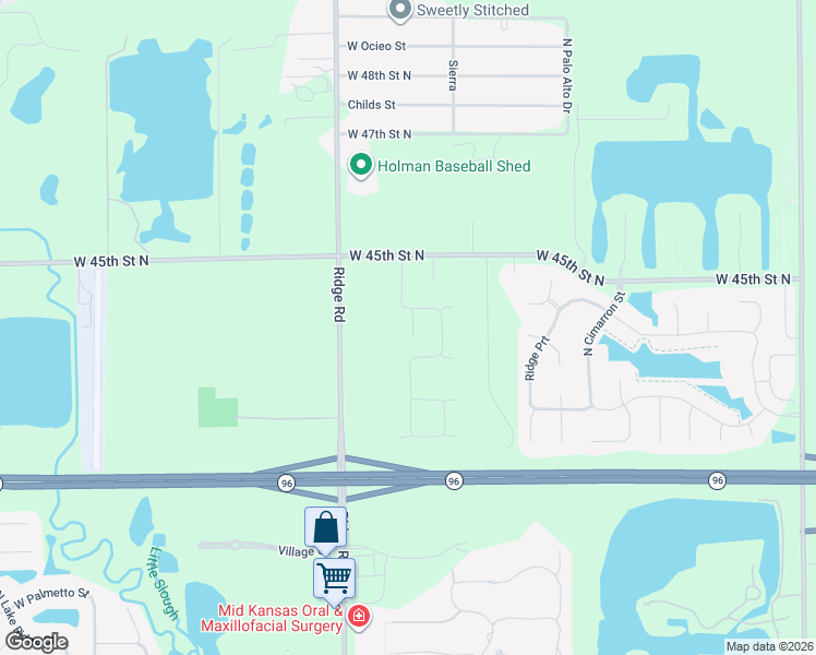 map of restaurants, bars, coffee shops, grocery stores, and more near 4330 North Ridge Road in Wichita