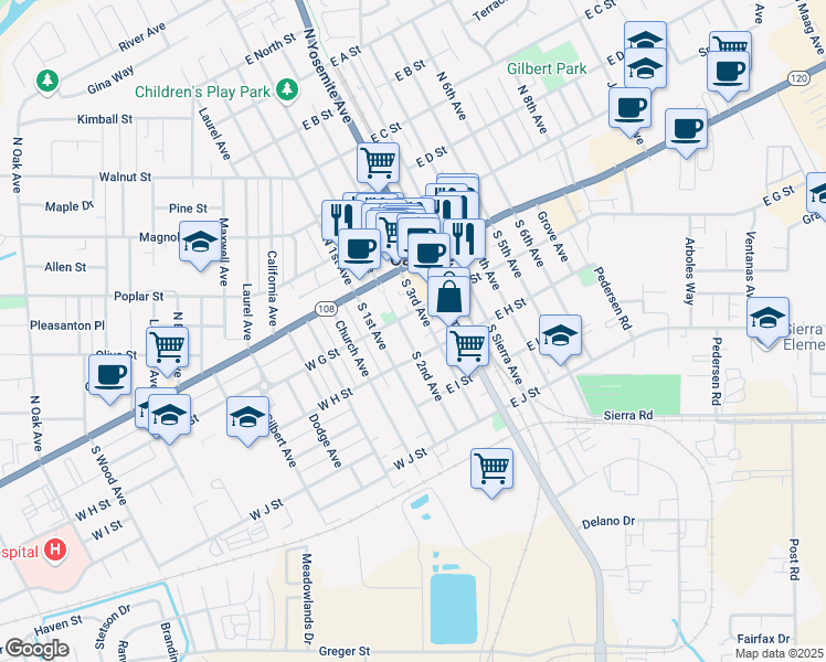 map of restaurants, bars, coffee shops, grocery stores, and more near 243 South 2nd Avenue in Oakdale