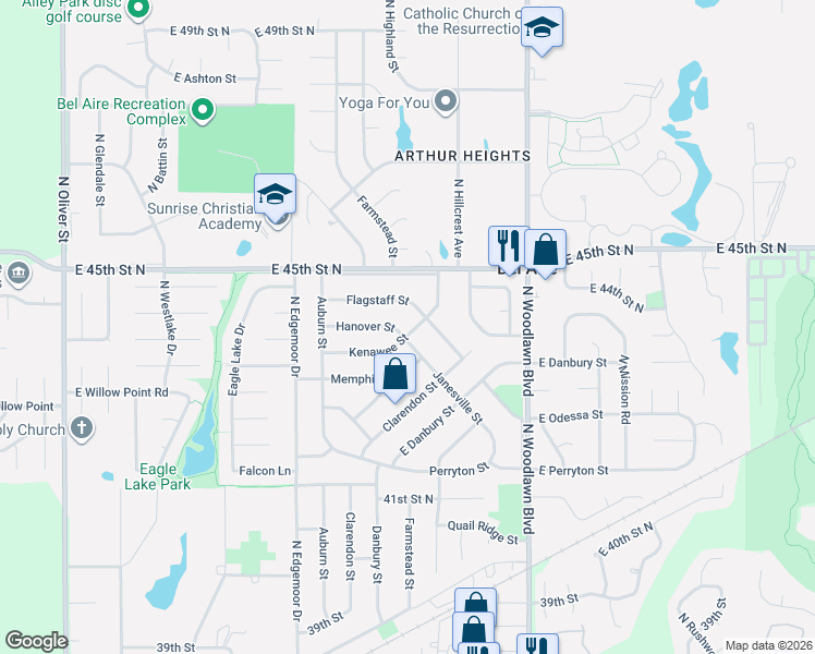 map of restaurants, bars, coffee shops, grocery stores, and more near 5920 Kenawee St in Bel Aire