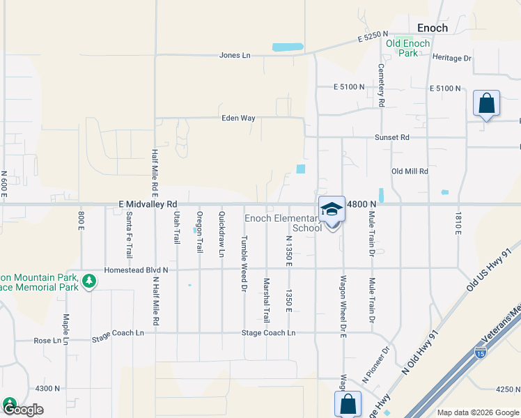 map of restaurants, bars, coffee shops, grocery stores, and more near 4752 North Tumbleweed Drive in Enoch
