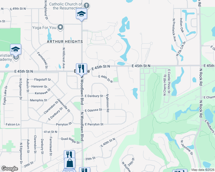 map of restaurants, bars, coffee shops, grocery stores, and more near 4452 North Mission Road in Bel Aire