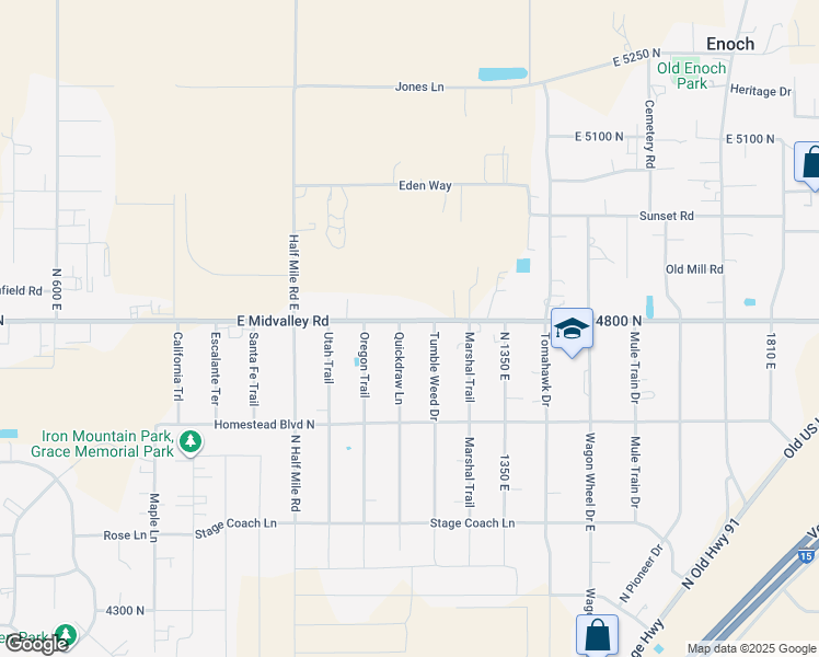 map of restaurants, bars, coffee shops, grocery stores, and more near 4782 Quickdraw Lane in Enoch
