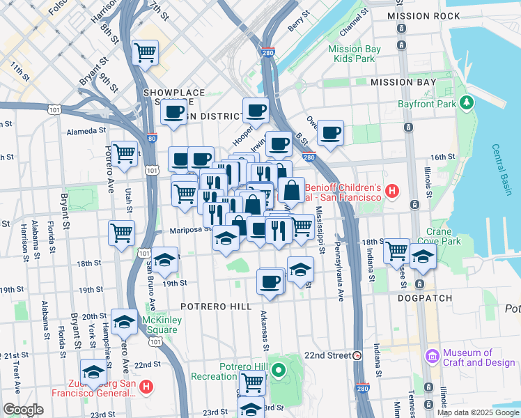 map of restaurants, bars, coffee shops, grocery stores, and more near in San Francisco
