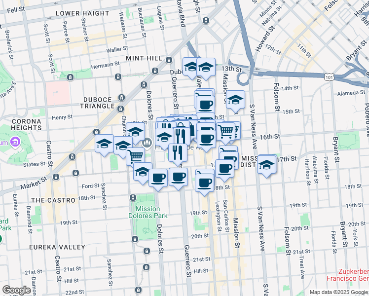 map of restaurants, bars, coffee shops, grocery stores, and more near 60 Camp Street in San Francisco