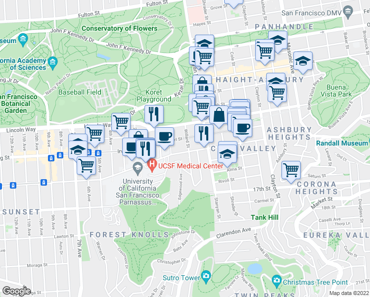 map of restaurants, bars, coffee shops, grocery stores, and more near in San Francisco