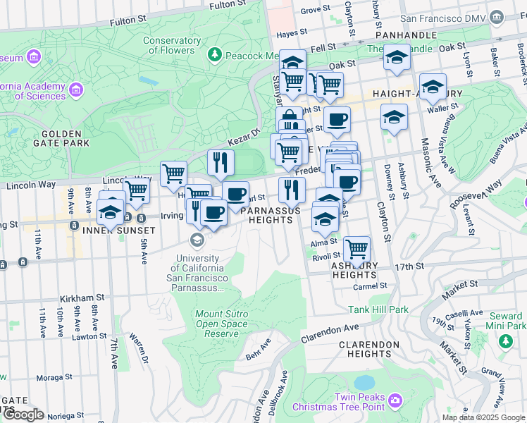 map of restaurants, bars, coffee shops, grocery stores, and more near in San Francisco