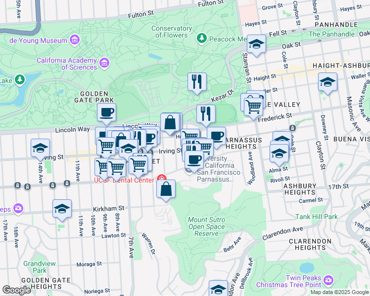 map of restaurants, bars, coffee shops, grocery stores, and more near in San Francisco