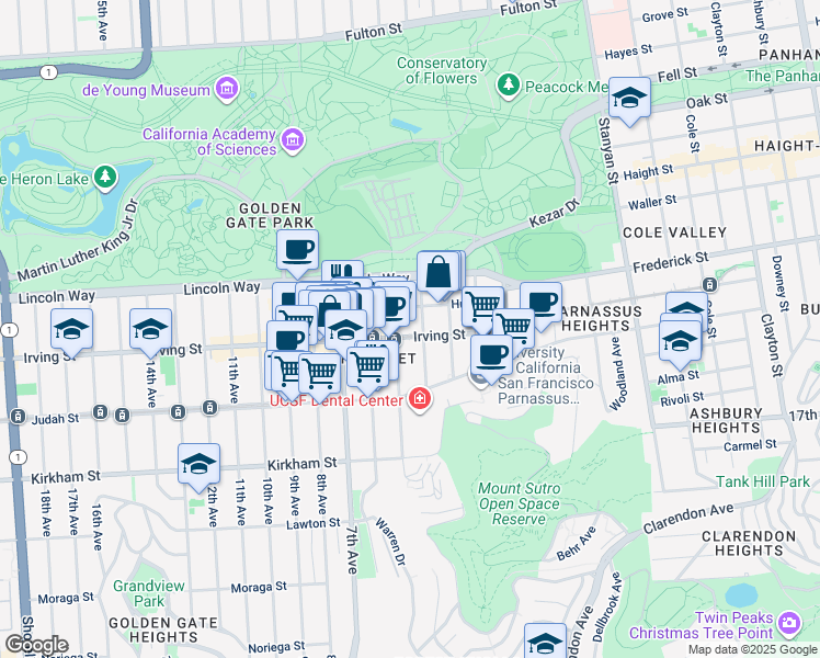 map of restaurants, bars, coffee shops, grocery stores, and more near in San Francisco