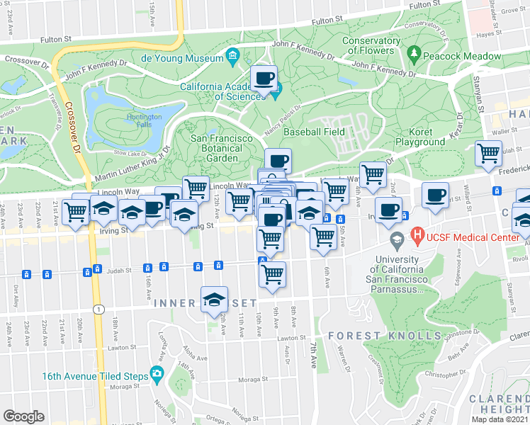 map of restaurants, bars, coffee shops, grocery stores, and more near in San Francisco