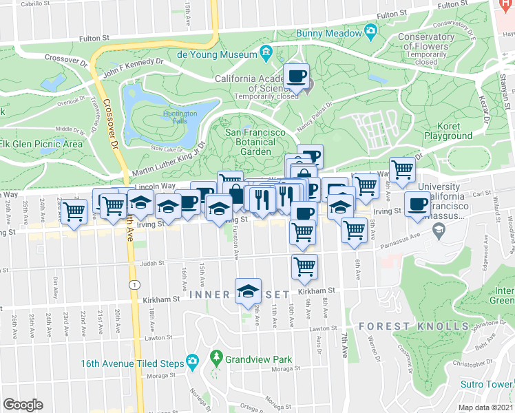 map of restaurants, bars, coffee shops, grocery stores, and more near in San Francisco