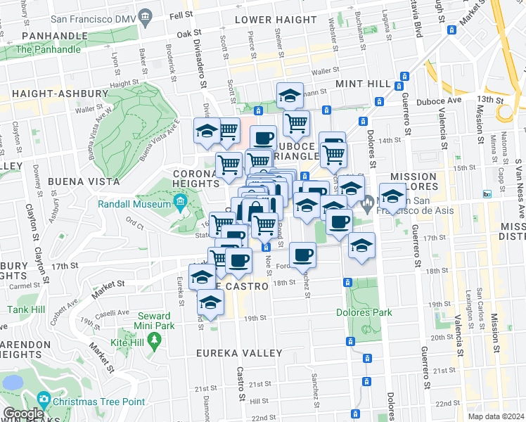 map of restaurants, bars, coffee shops, grocery stores, and more near 286 Noe Street in San Francisco
