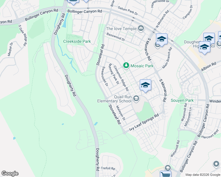 map of restaurants, bars, coffee shops, grocery stores, and more near 3009 Sweetviolet Drive in San Ramon