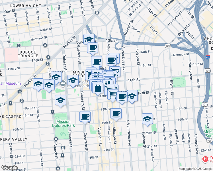 map of restaurants, bars, coffee shops, grocery stores, and more near 3083 16th Street in San Francisco