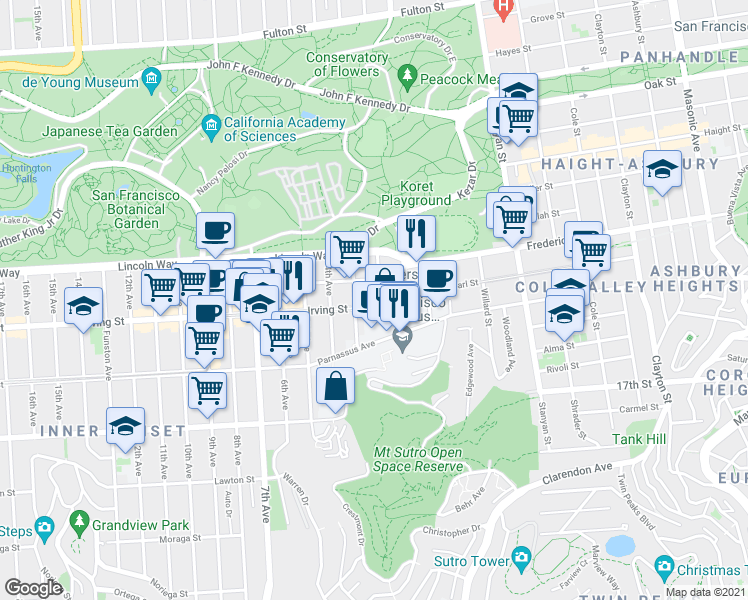 map of restaurants, bars, coffee shops, grocery stores, and more near in San Francisco