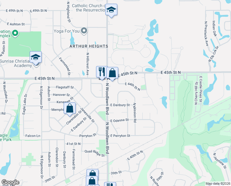 map of restaurants, bars, coffee shops, grocery stores, and more near 4431 Saint James Place in Bel Aire