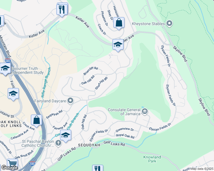map of restaurants, bars, coffee shops, grocery stores, and more near 4359 Sequoyah Road in Oakland