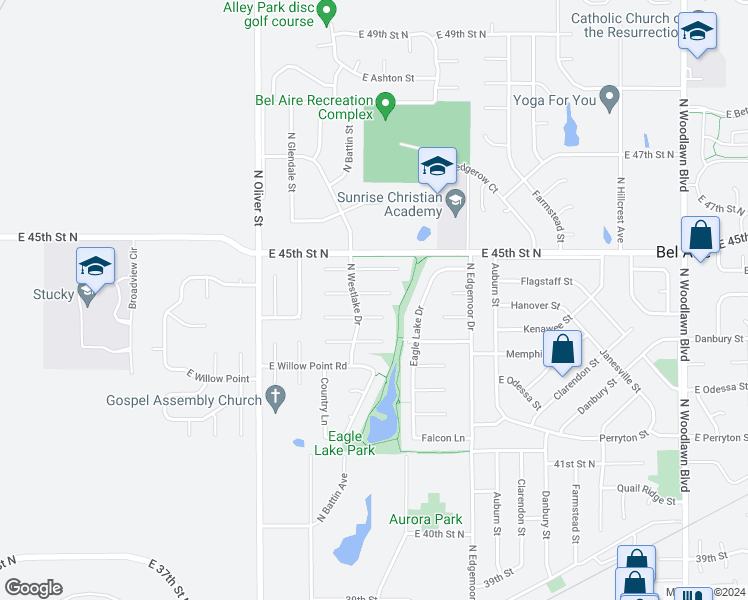 map of restaurants, bars, coffee shops, grocery stores, and more near 4506 Westlake Court in Bel Aire
