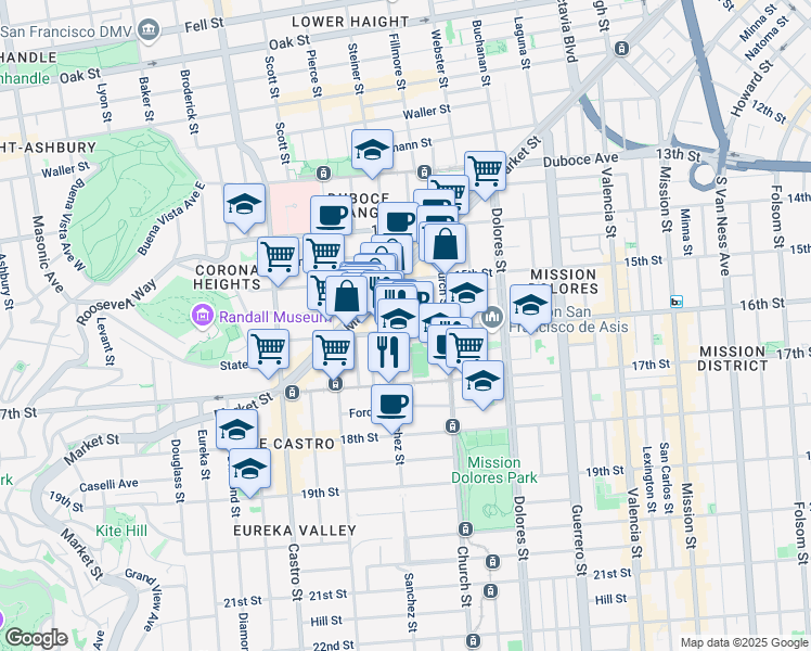 map of restaurants, bars, coffee shops, grocery stores, and more near 3472 16th Street in San Francisco