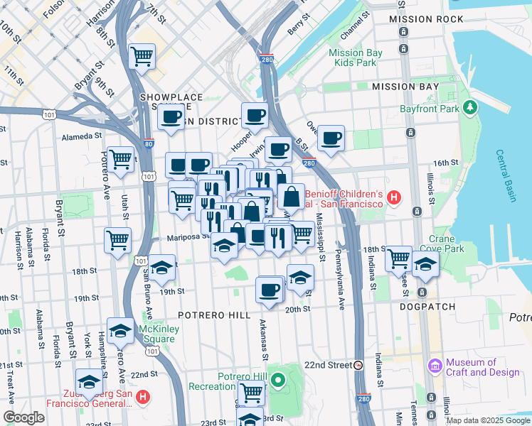 map of restaurants, bars, coffee shops, grocery stores, and more near in San Francisco