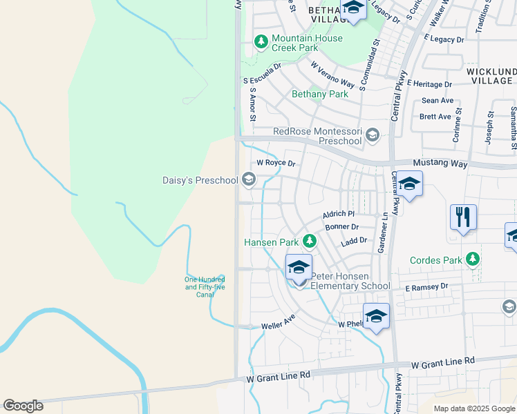map of restaurants, bars, coffee shops, grocery stores, and more near 644 West Waterman Drive in Tracy