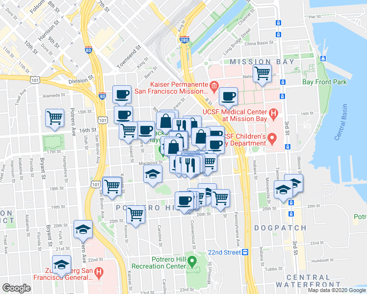 map of restaurants, bars, coffee shops, grocery stores, and more near in San Francisco