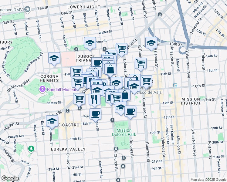 map of restaurants, bars, coffee shops, grocery stores, and more near in San Francisco
