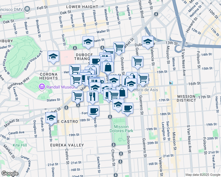 map of restaurants, bars, coffee shops, grocery stores, and more near in San Francisco