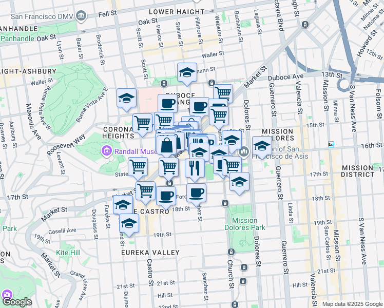 map of restaurants, bars, coffee shops, grocery stores, and more near in San Francisco