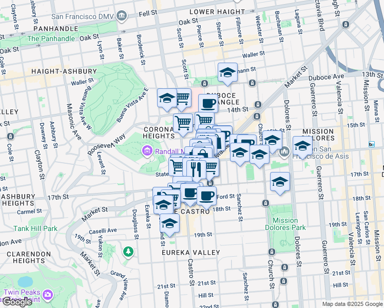 map of restaurants, bars, coffee shops, grocery stores, and more near 3653 16th Street in San Francisco