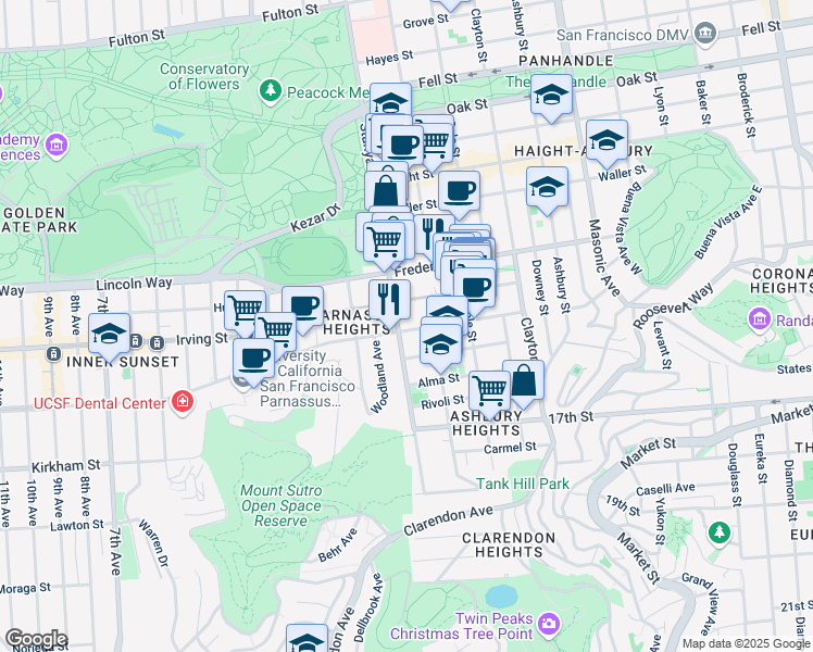 map of restaurants, bars, coffee shops, grocery stores, and more near in San Francisco