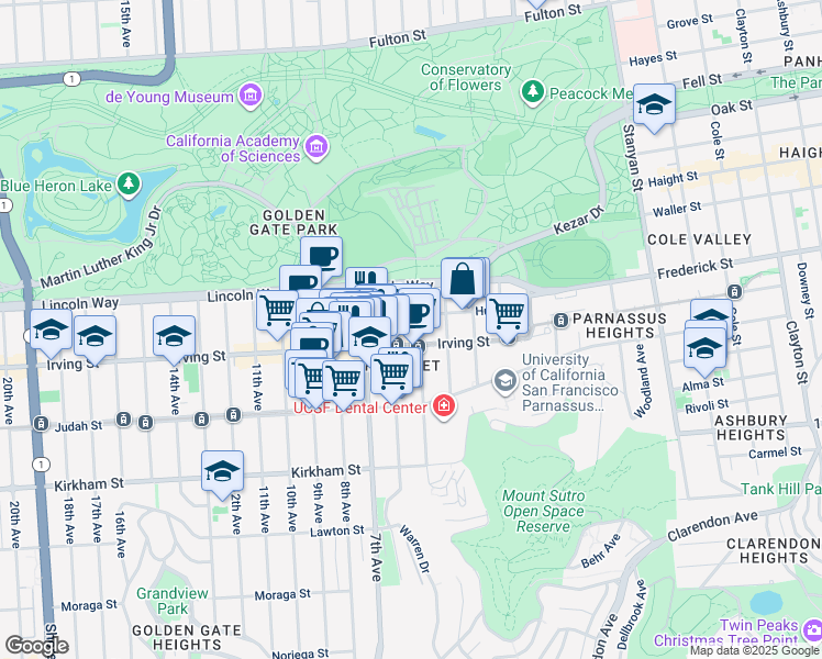 map of restaurants, bars, coffee shops, grocery stores, and more near in San Francisco
