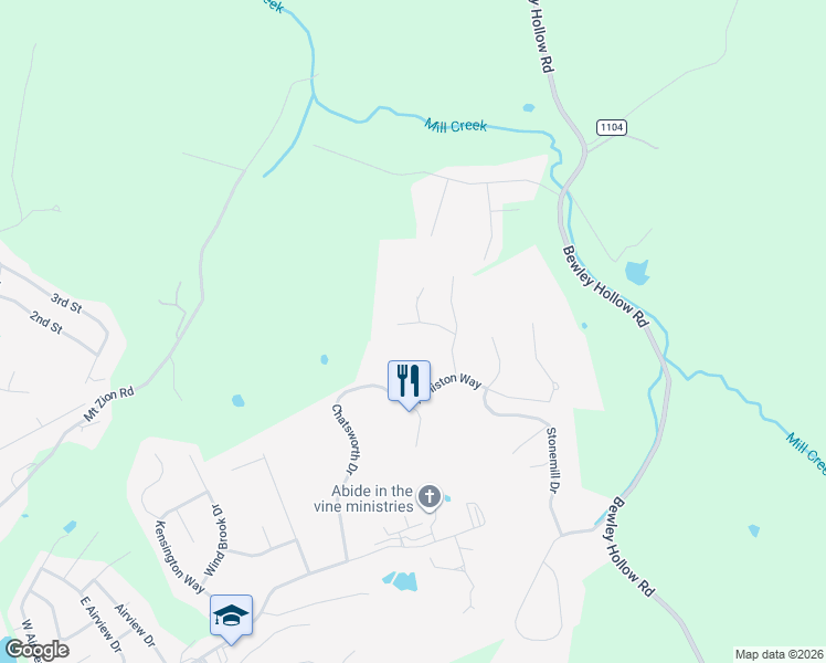map of restaurants, bars, coffee shops, grocery stores, and more near 163-199 Rhinestone Court in Elizabethtown