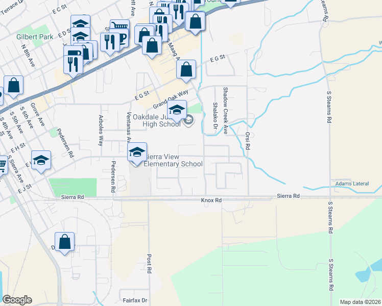 map of restaurants, bars, coffee shops, grocery stores, and more near 1438 Gold Rush Court in Oakdale