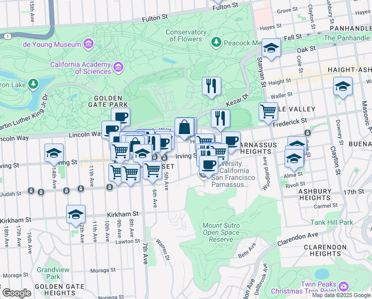 map of restaurants, bars, coffee shops, grocery stores, and more near 1273 3rd Avenue in San Francisco