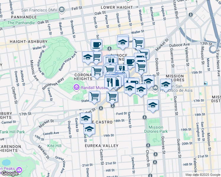 map of restaurants, bars, coffee shops, grocery stores, and more near 262 Noe Street in San Francisco