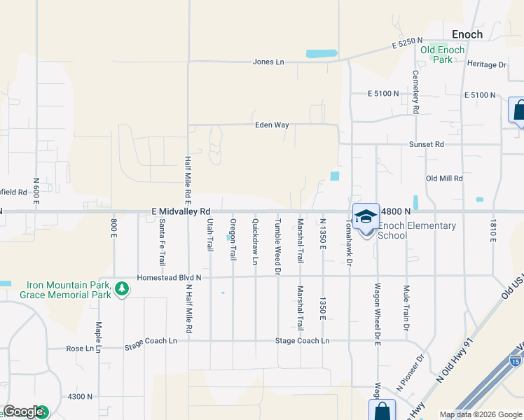 map of restaurants, bars, coffee shops, grocery stores, and more near 1183 East Midvalley Road in Cedar City