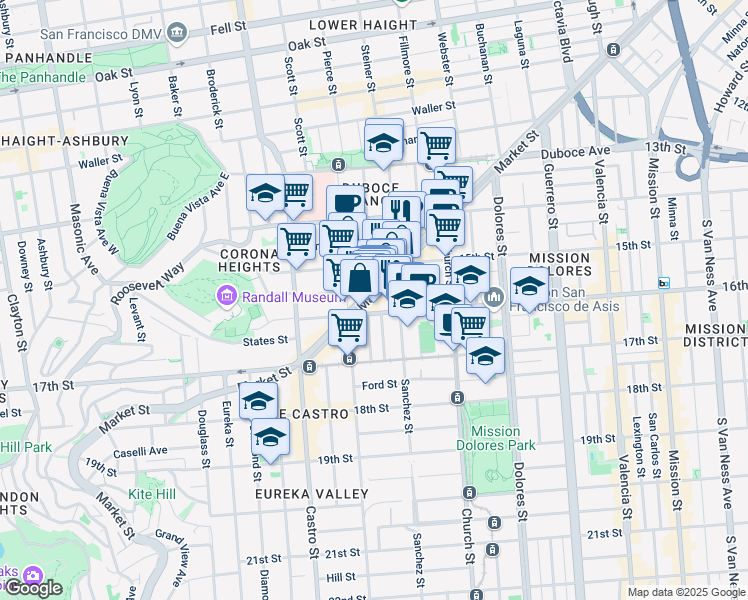 map of restaurants, bars, coffee shops, grocery stores, and more near 2261 Market Street in San Francisco