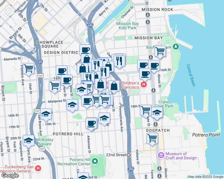 map of restaurants, bars, coffee shops, grocery stores, and more near 1210 17th Street in San Francisco