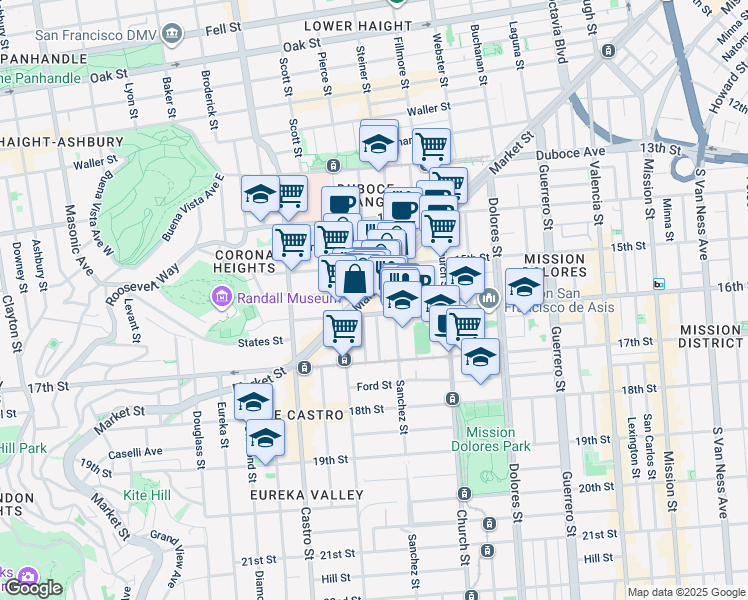 map of restaurants, bars, coffee shops, grocery stores, and more near in San Francisco
