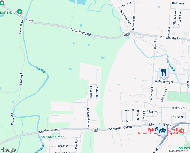 map of restaurants, bars, coffee shops, grocery stores, and more near 182 Daisy Street in Harrodsburg
