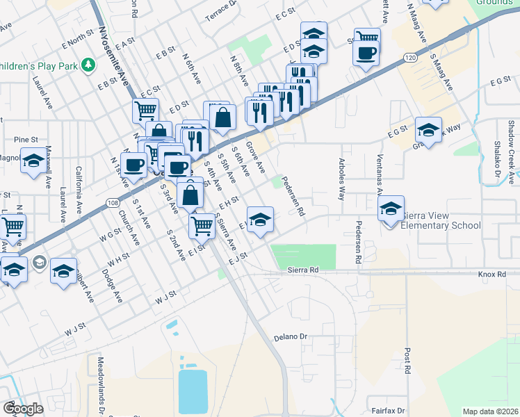 map of restaurants, bars, coffee shops, grocery stores, and more near 317 South 6th Avenue in Oakdale