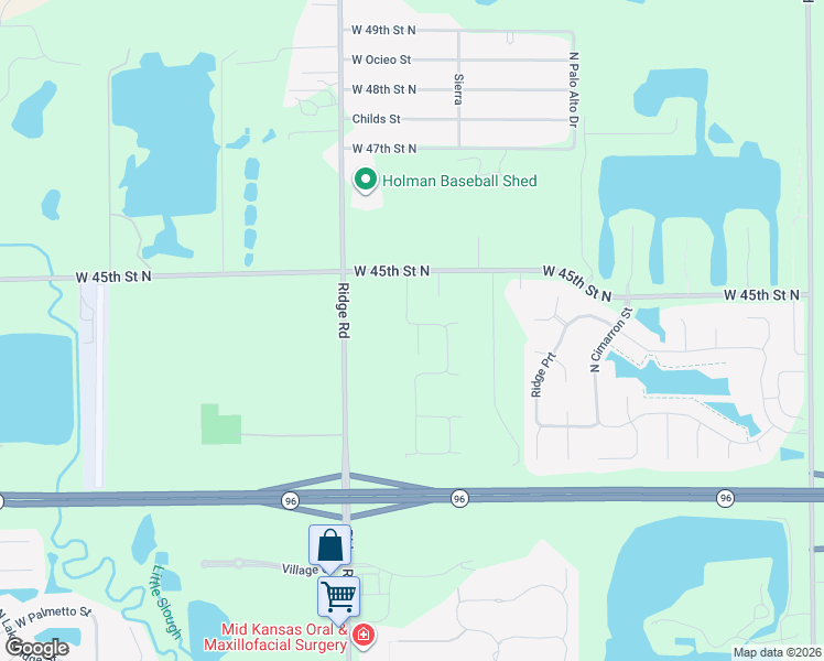 map of restaurants, bars, coffee shops, grocery stores, and more near 7015 West 45th Street North in Wichita