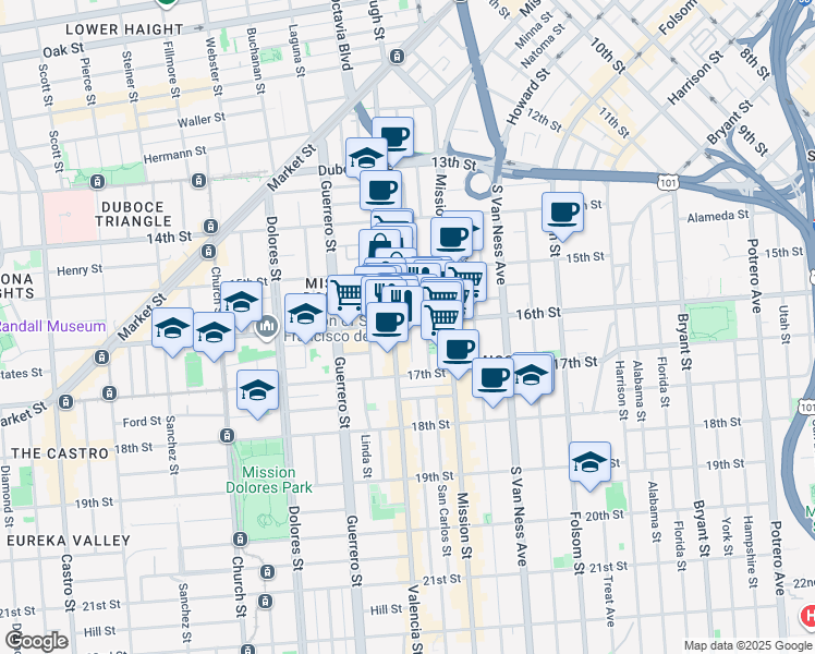 map of restaurants, bars, coffee shops, grocery stores, and more near 3083 16th Street in San Francisco