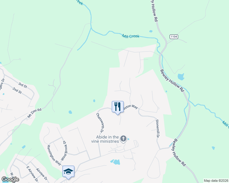 map of restaurants, bars, coffee shops, grocery stores, and more near 163 Rhinestone Court in Elizabethtown