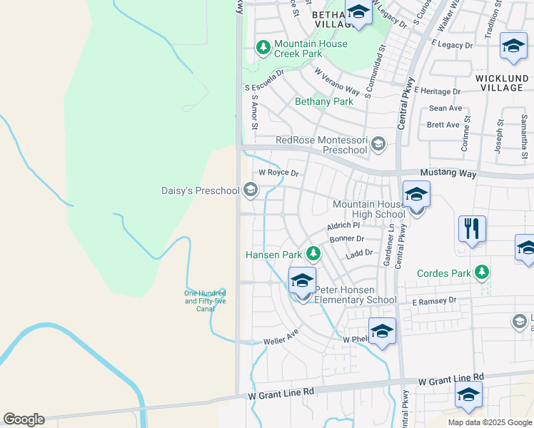 map of restaurants, bars, coffee shops, grocery stores, and more near 638 West Strauss Drive in Tracy