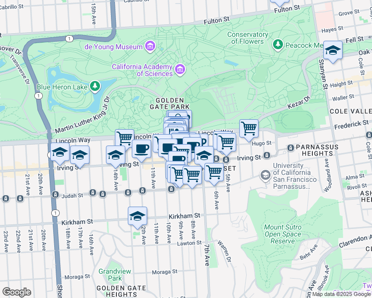 map of restaurants, bars, coffee shops, grocery stores, and more near in San Francisco