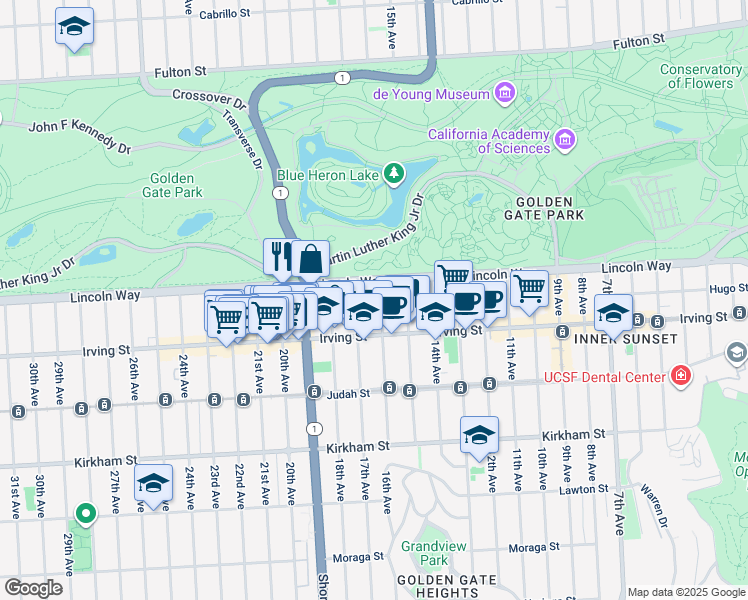 map of restaurants, bars, coffee shops, grocery stores, and more near 1200 17th Avenue in San Francisco