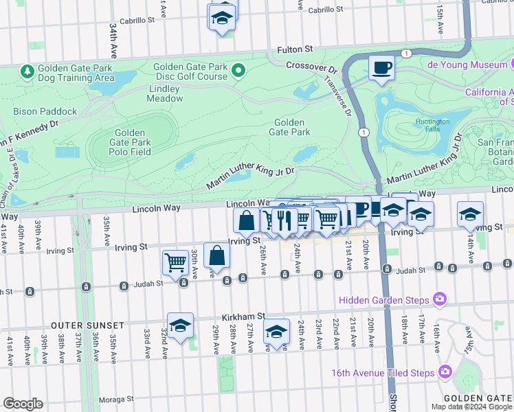 map of restaurants, bars, coffee shops, grocery stores, and more near in San Francisco