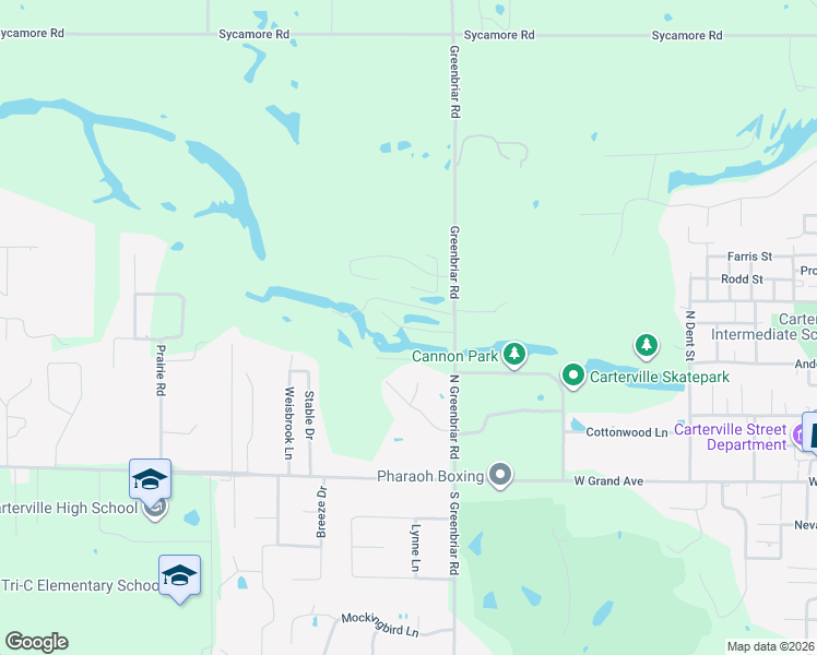 map of restaurants, bars, coffee shops, grocery stores, and more near 1005 Briarwood Road in Carterville